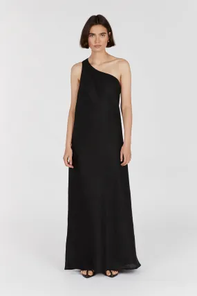 ADDISON BLACK LINEN ASYMMETRIC MAXI DRESS