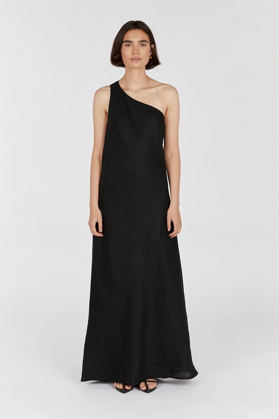 ADDISON BLACK LINEN ASYMMETRIC MAXI DRESS