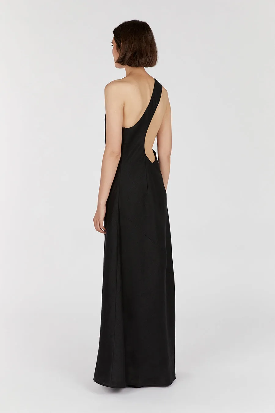 ADDISON BLACK LINEN ASYMMETRIC MAXI DRESS