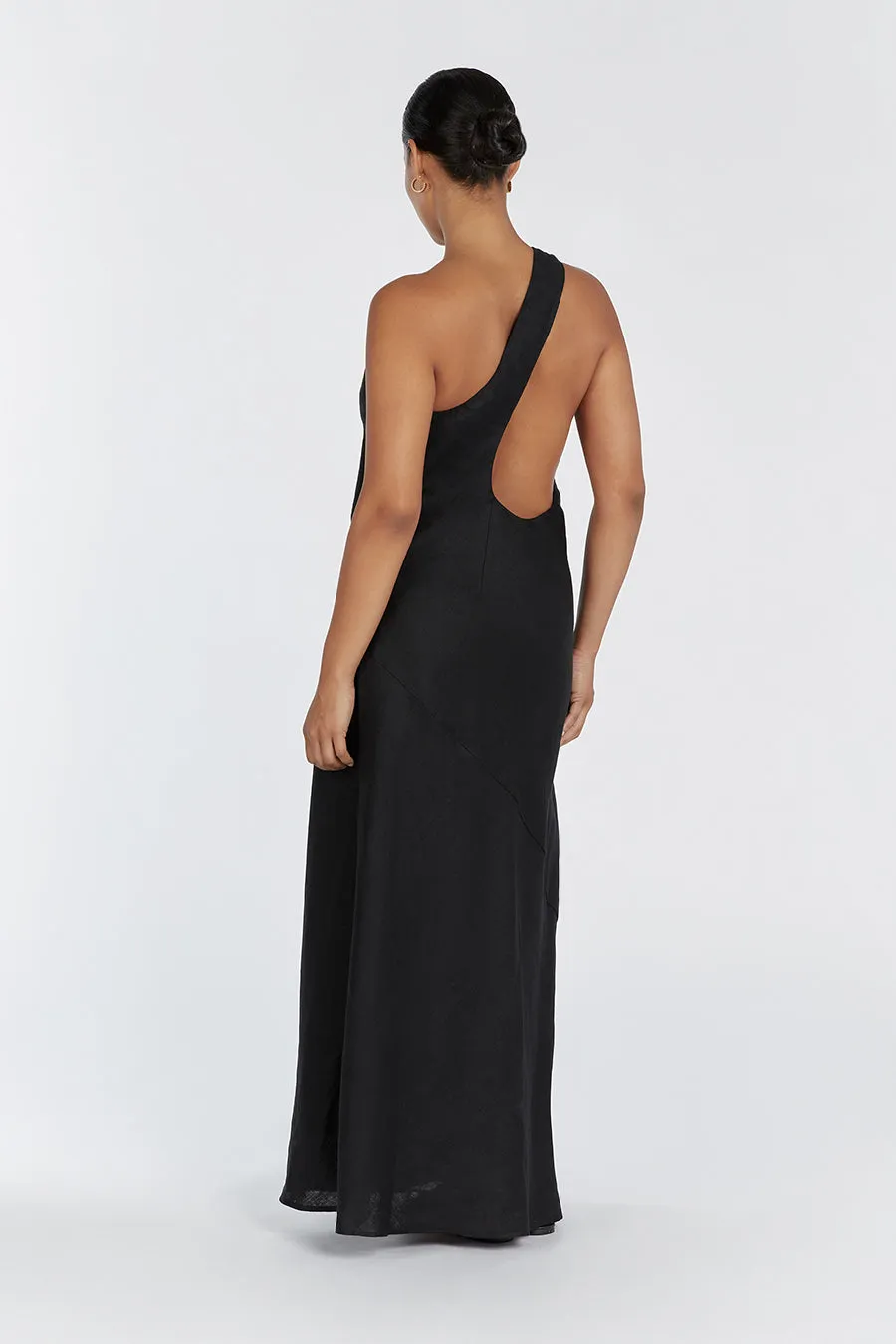 ADDISON BLACK LINEN ASYMMETRIC MAXI DRESS