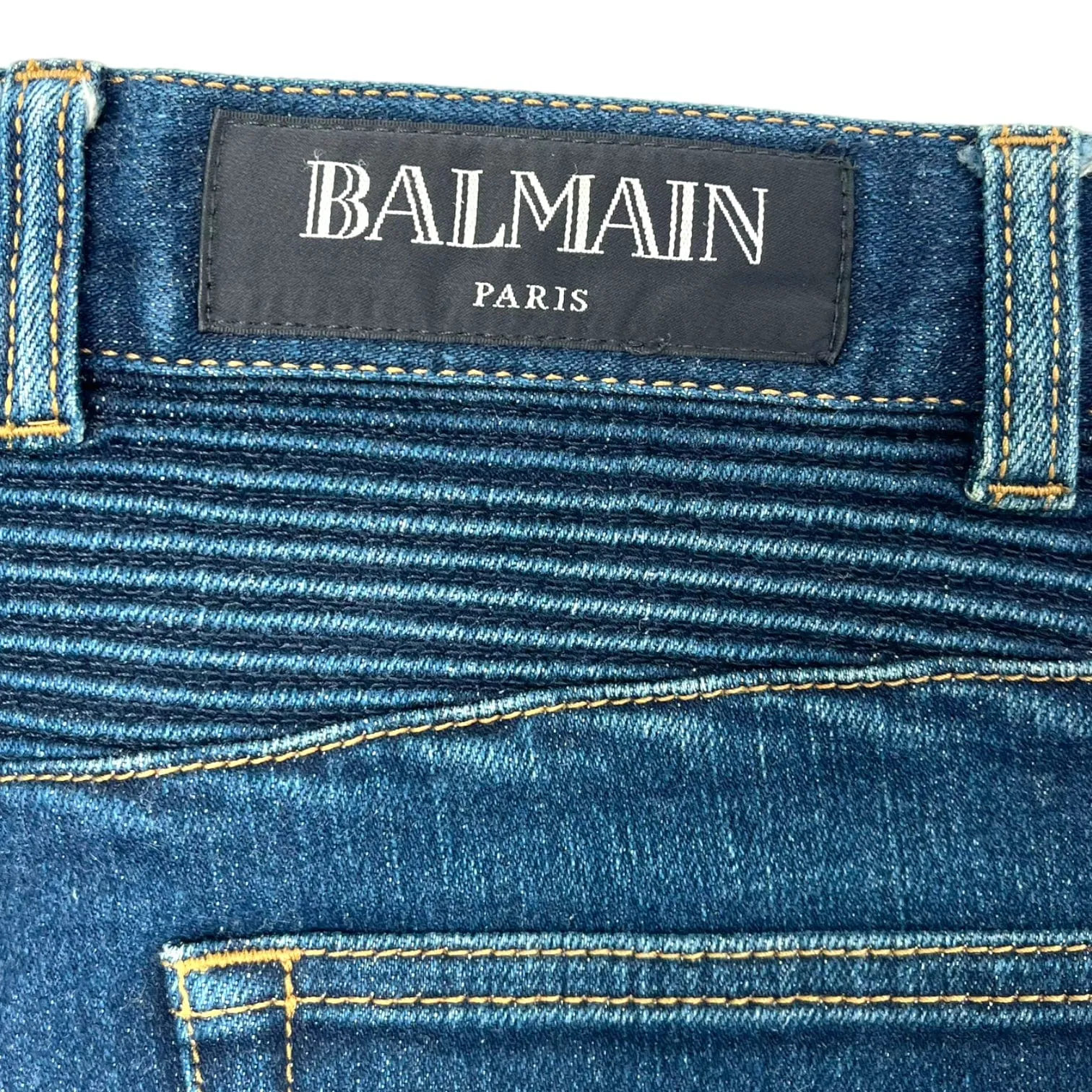 Balmain Distressed Biker Jeans Blue Pre-Owned