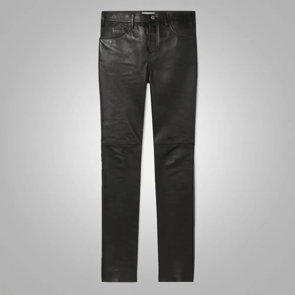 Black Leather Sheep Skin Leather Biker Jeans Pant For Men