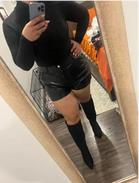 black leather shorts high waist