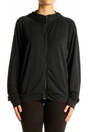 Black Zip-Up Hooded Activewear Jacket