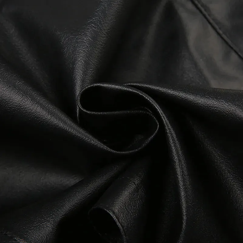 Black Zip-Up PU Leather Jacket Top