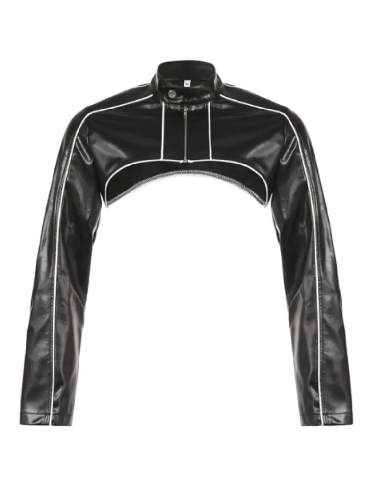 Black Zip-Up Short Leather Jacket