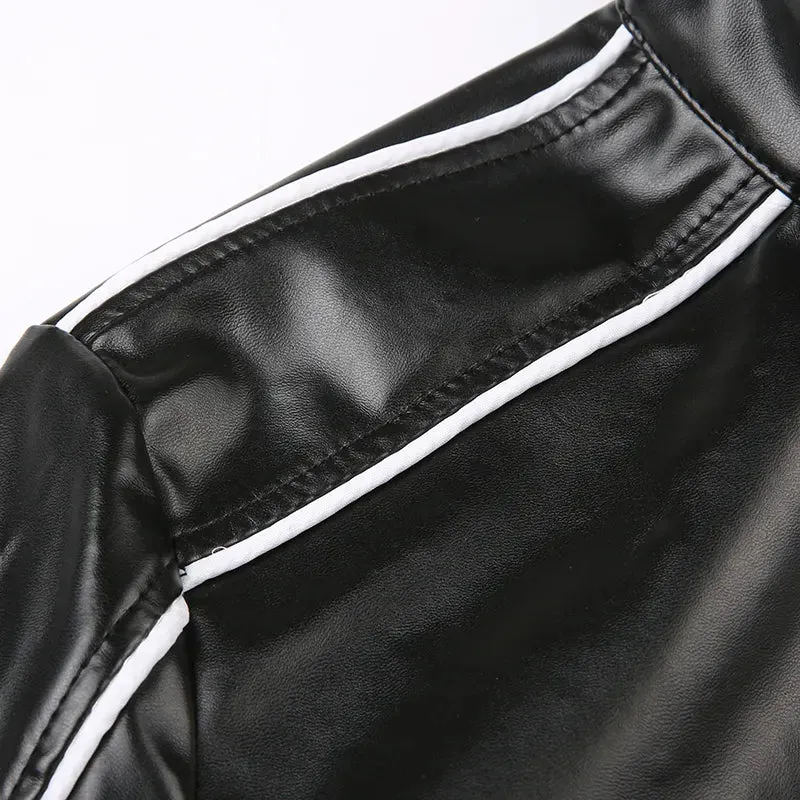 Black Zip-Up Short Leather Jacket