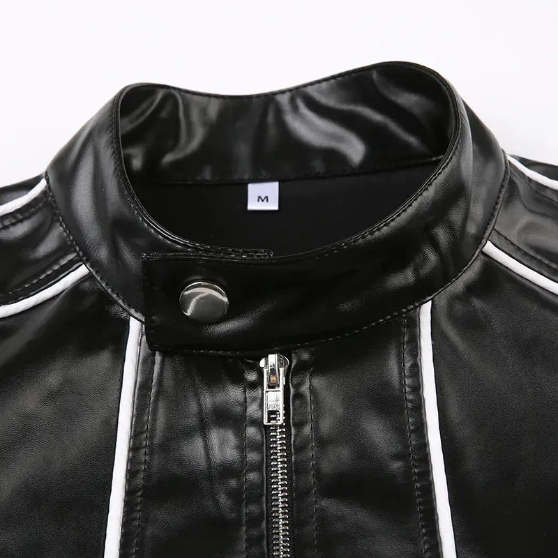 Black Zip-Up Short Leather Jacket