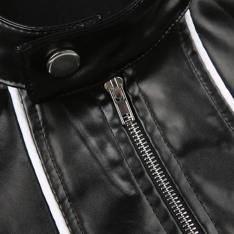 Black Zip-Up Short Leather Jacket