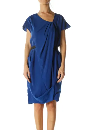 Blue Asymmetric Waist Tie Day Dress