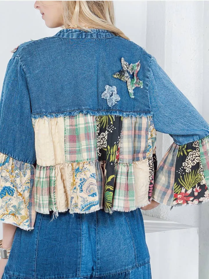 Boho Chic Tiered Patchwork Denim Shrug