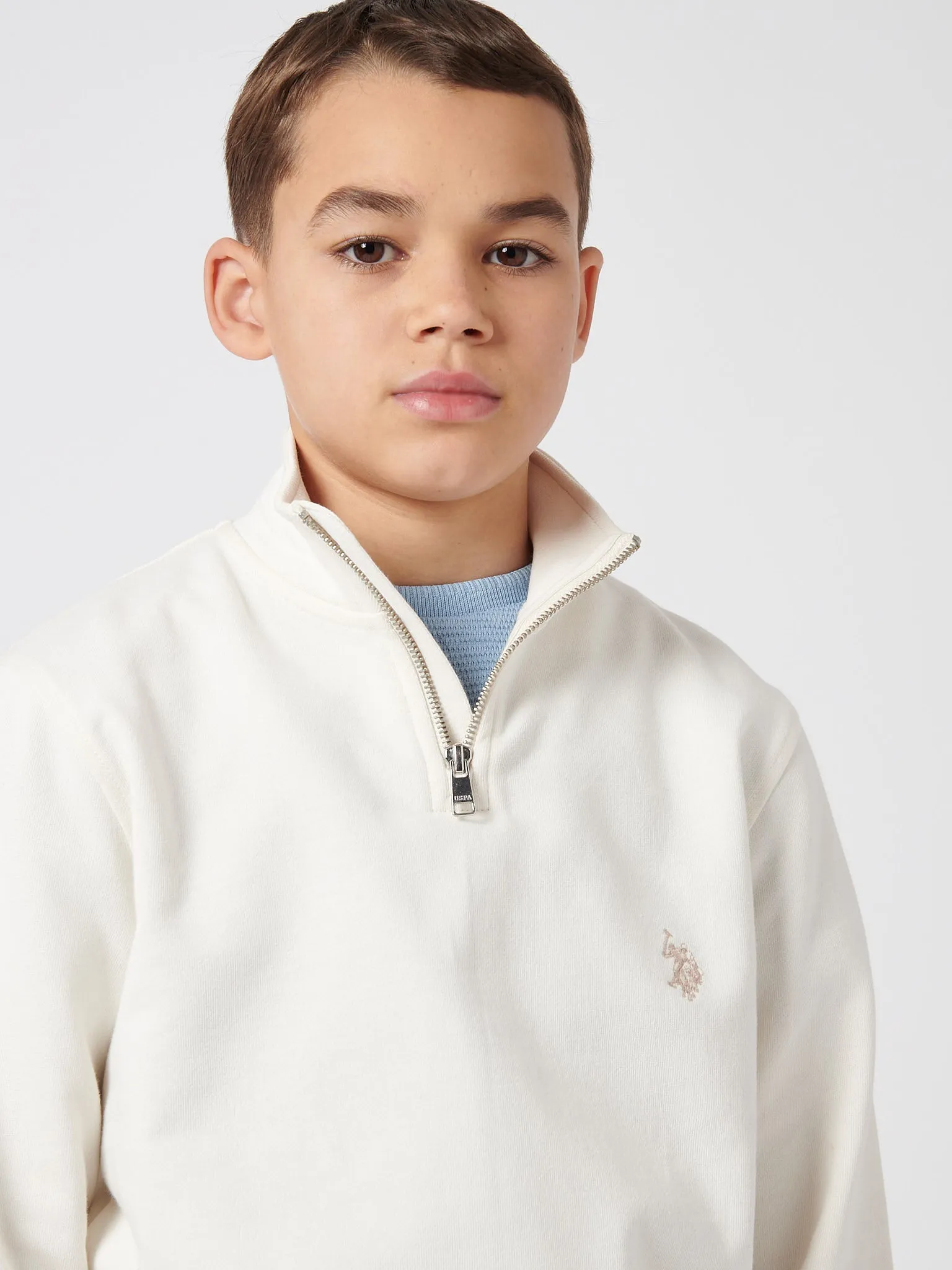 Boys Double Horsemen 1/4 Zip in Whisper White