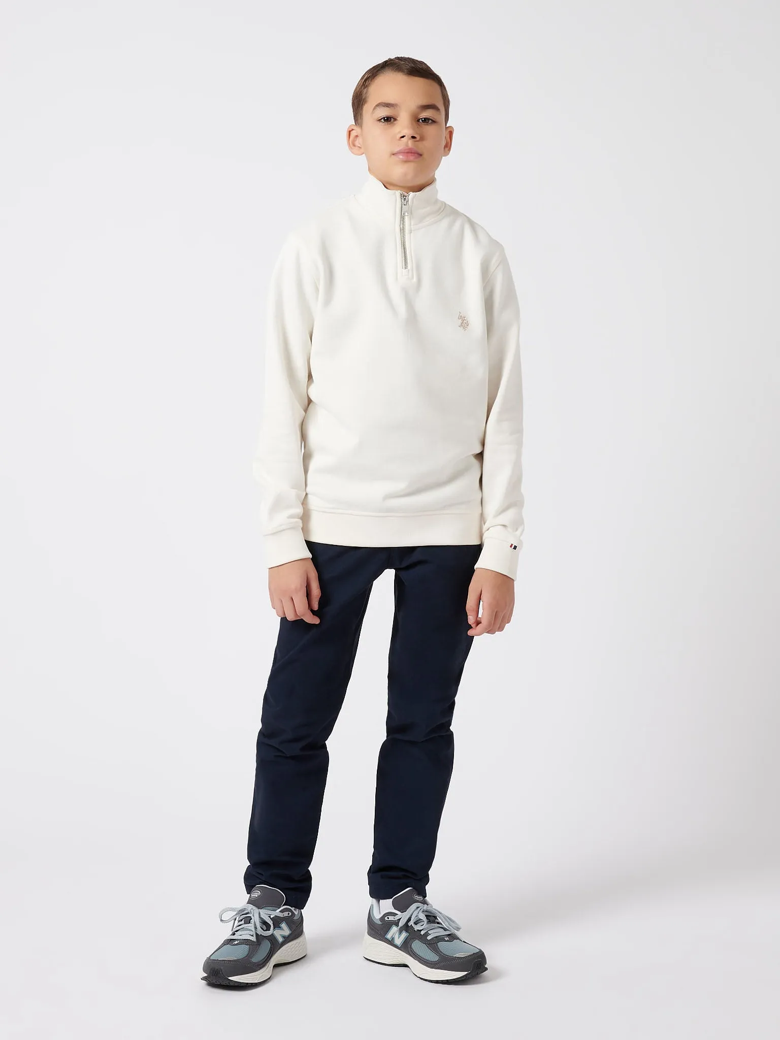 Boys Double Horsemen 1/4 Zip in Whisper White