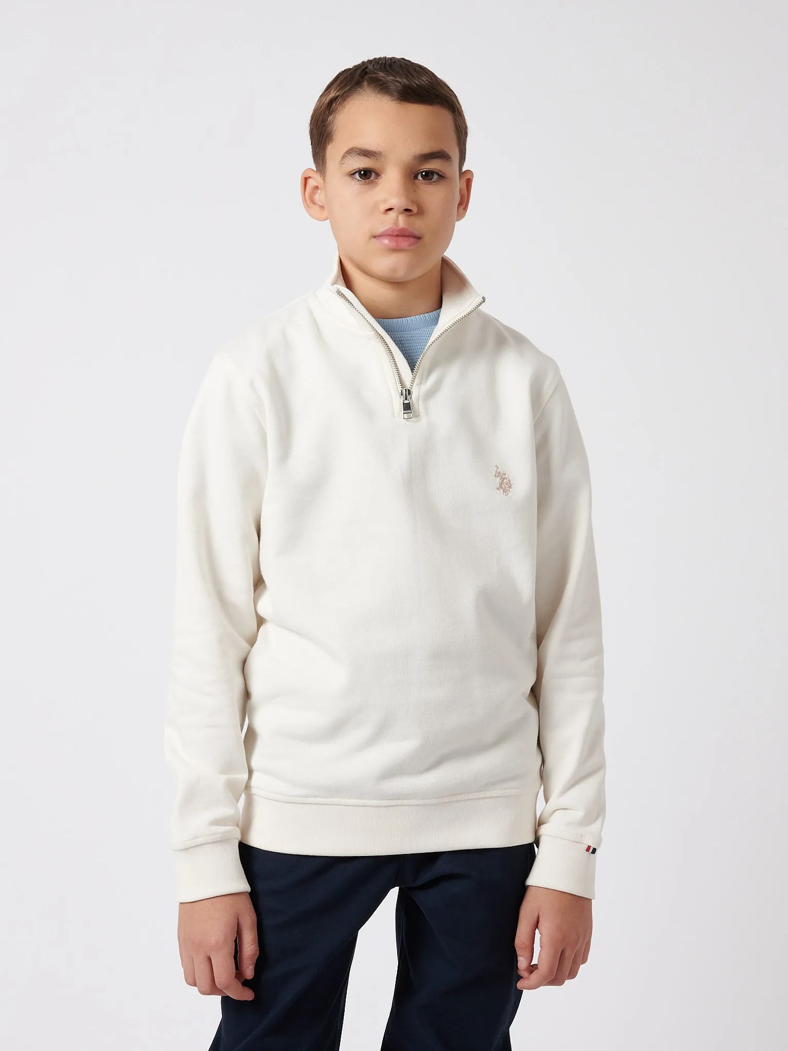 Boys Double Horsemen 1/4 Zip in Whisper White