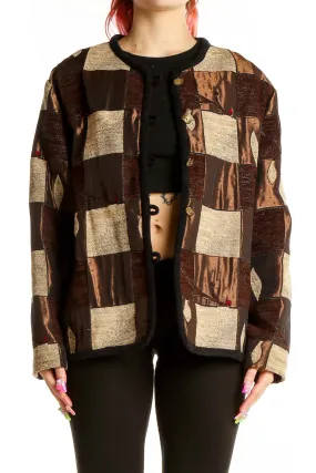 Brown Patchwork Button-Up Jacket