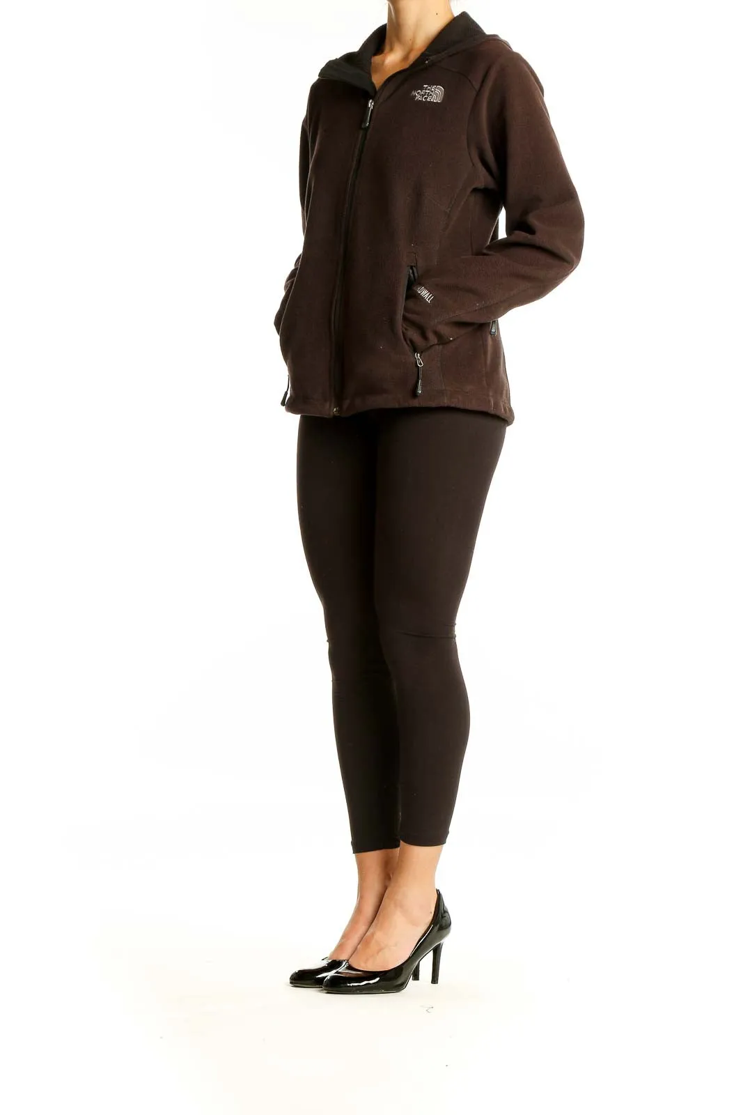 Brown Polyester Fleece Zip-Up Hoodie