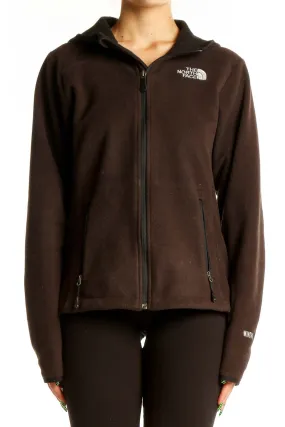 Brown Polyester Fleece Zip-Up Hoodie