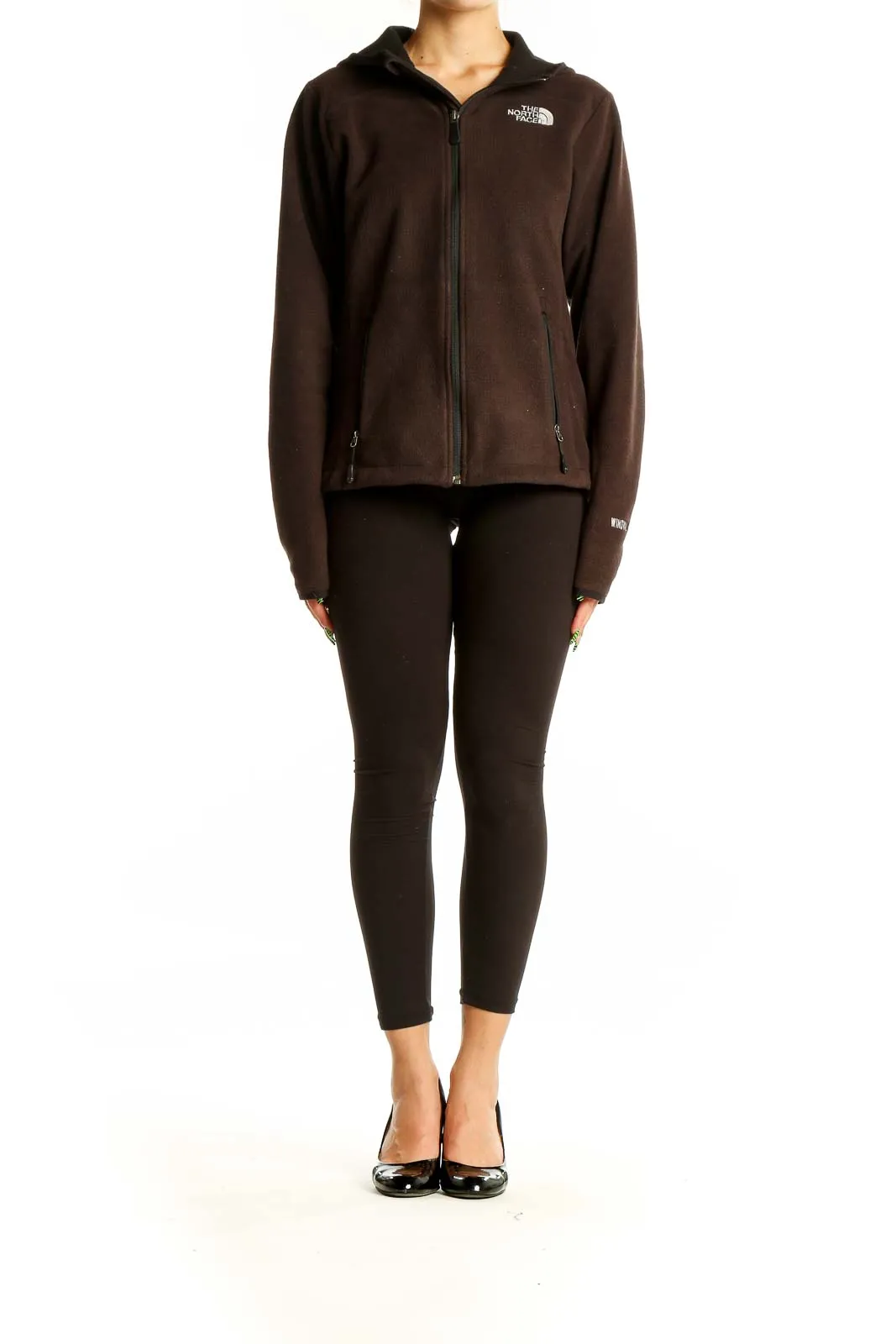 Brown Polyester Fleece Zip-Up Hoodie