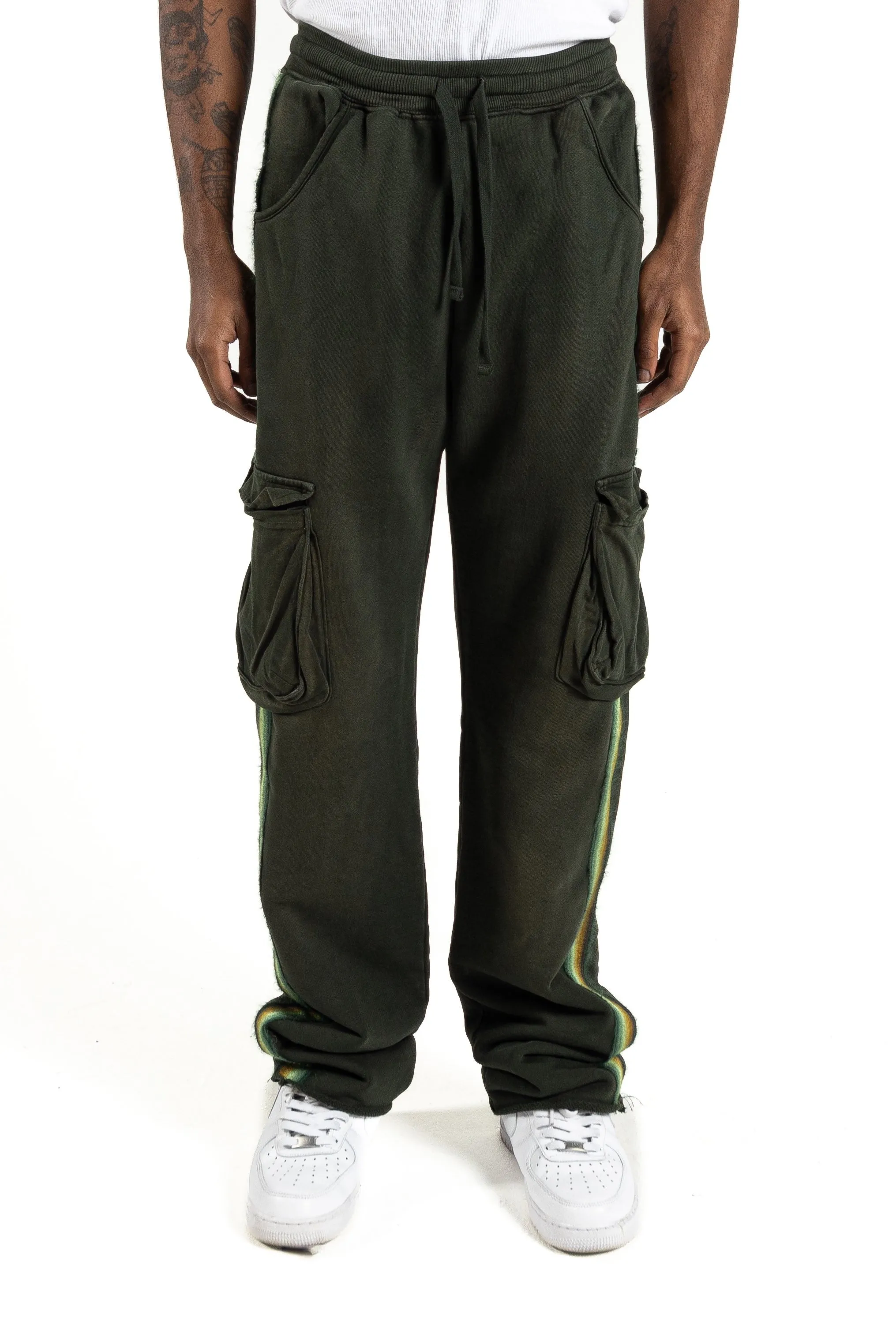 Cargo Joggers with Mohair Stripe - Moss