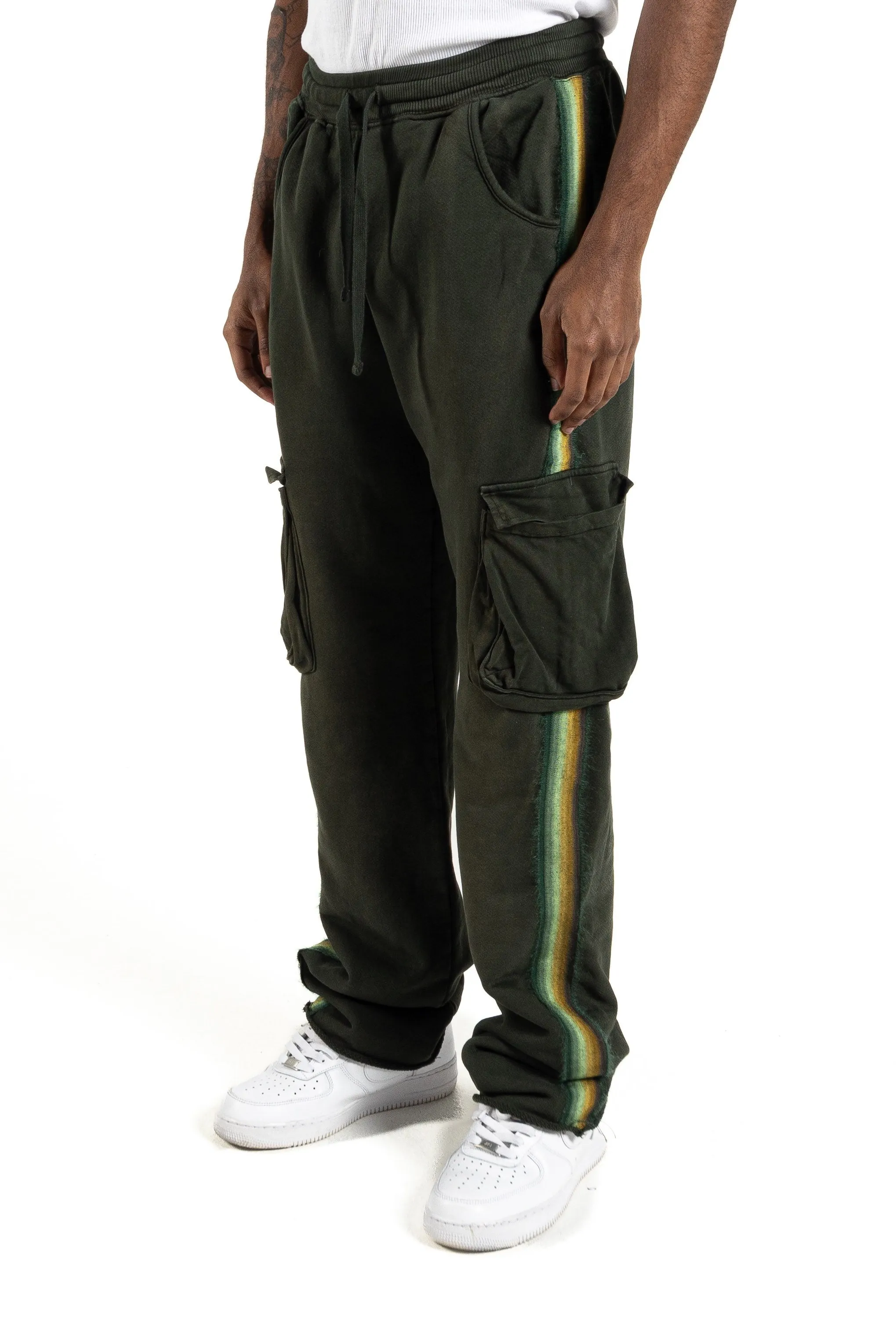 Cargo Joggers with Mohair Stripe - Moss