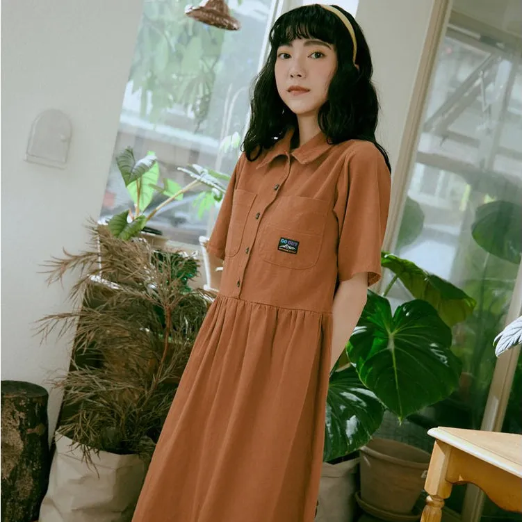 Casual Cotton Button Pocket Long Maxi Shirt Dress