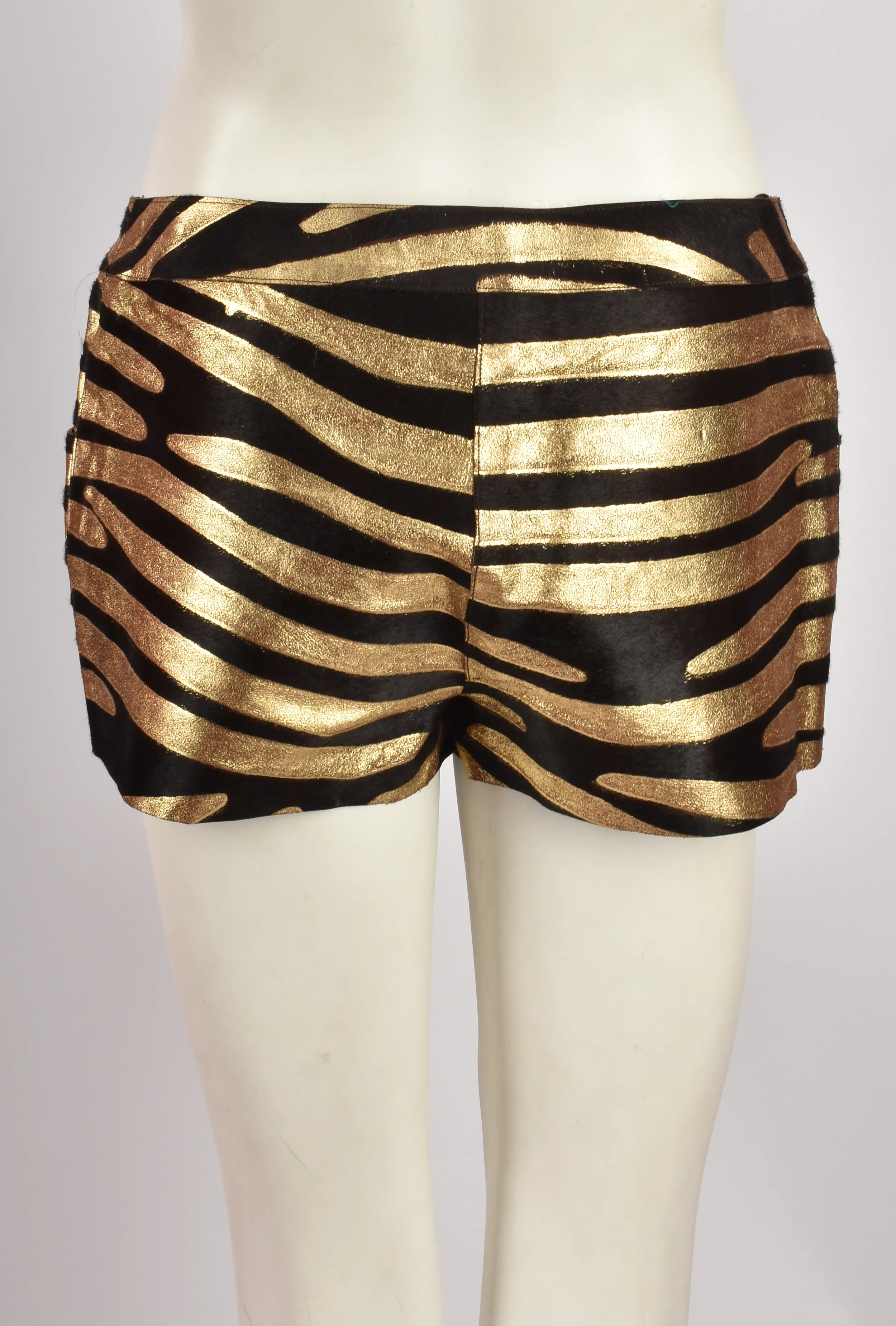 CHANEL CRUISE 2001 METALLIC TIGER LEATHER PATCHWORK SHORTS