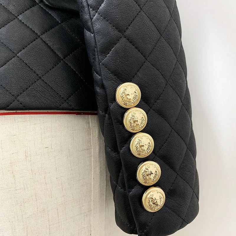 Charlotte Faux Leather Fitted Blazer with Gold Buttons