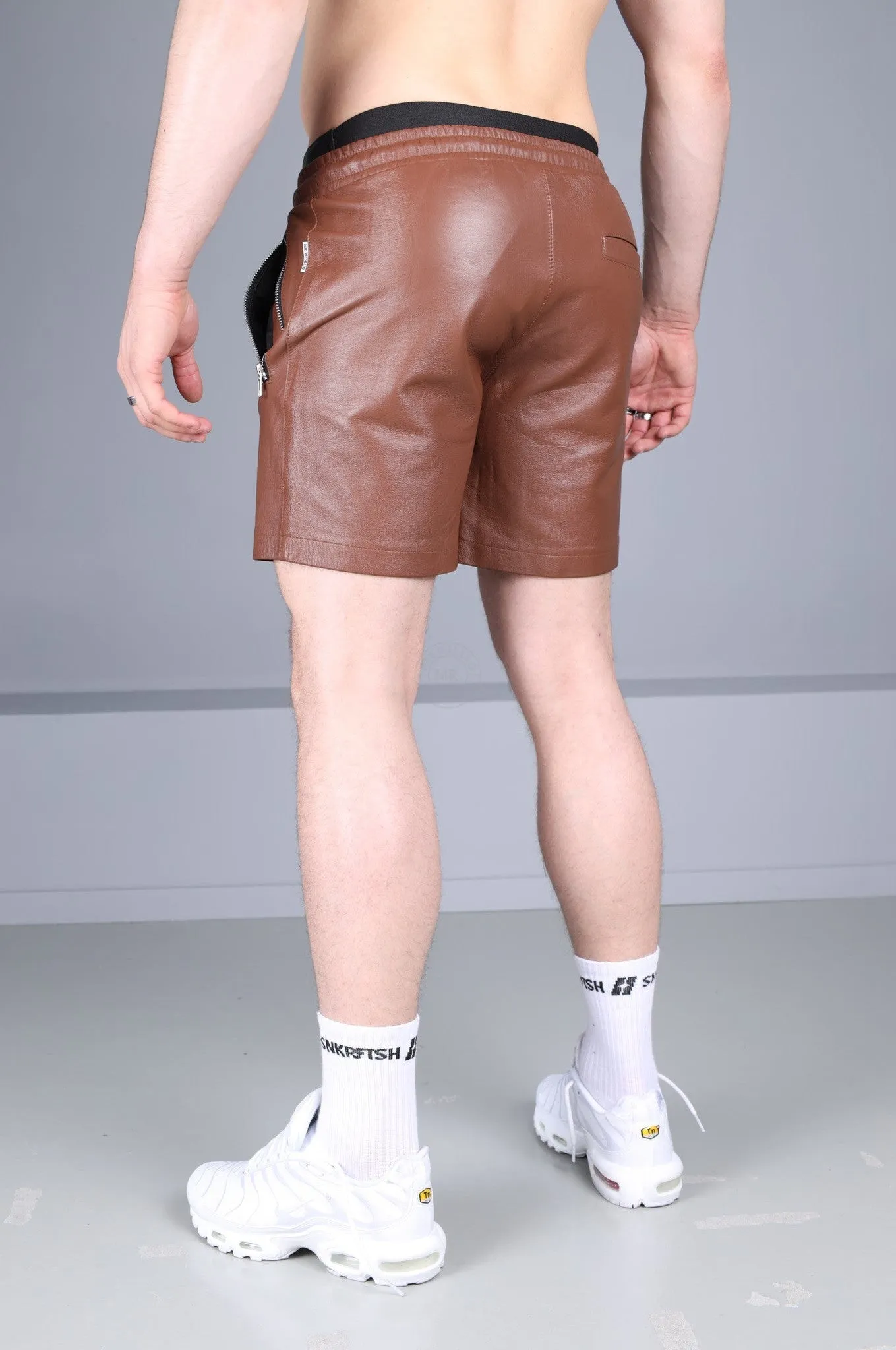 Cinnamon Brown Leather Track Short