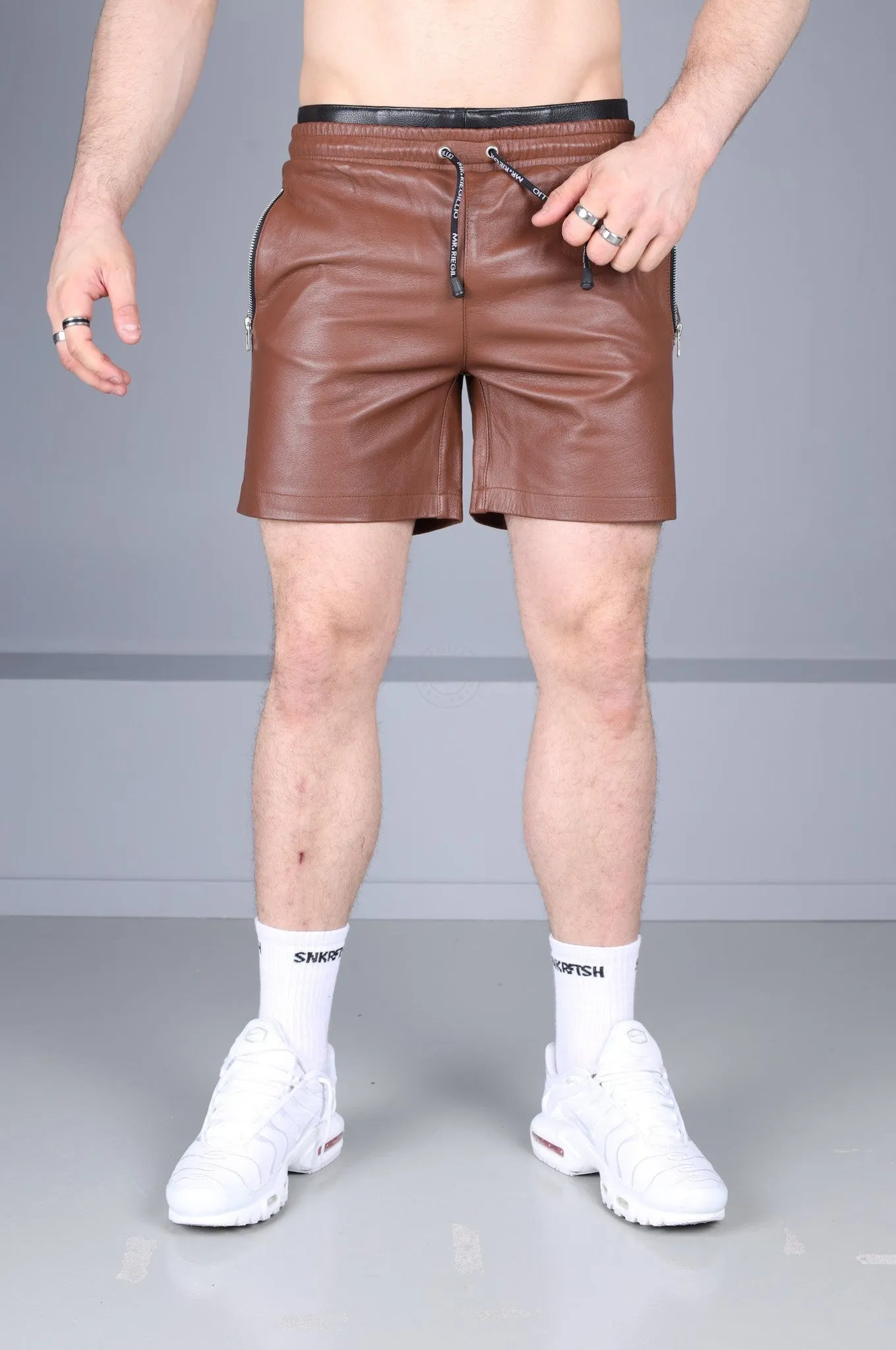 Cinnamon Brown Leather Track Short