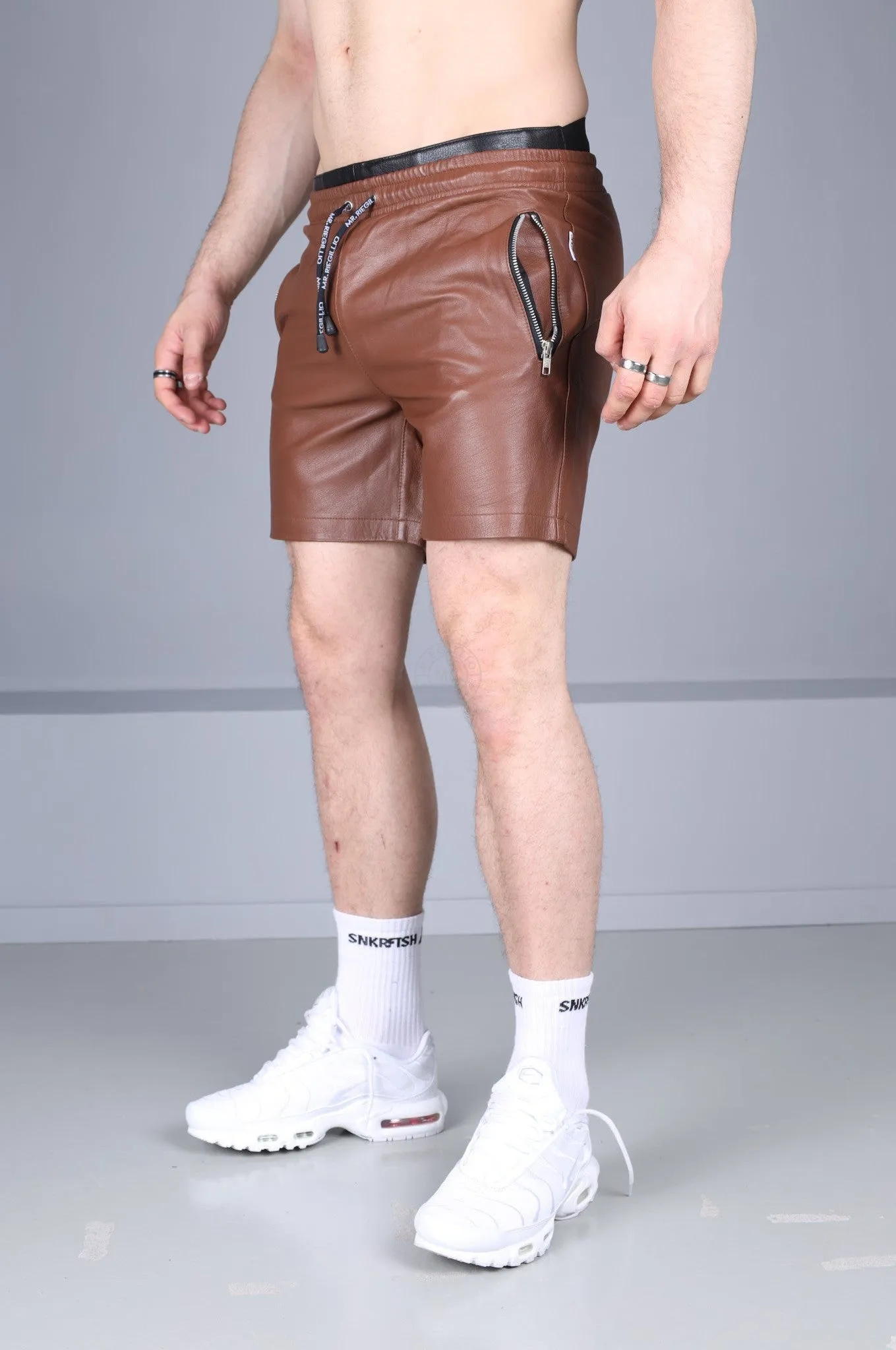 Cinnamon Brown Leather Track Short