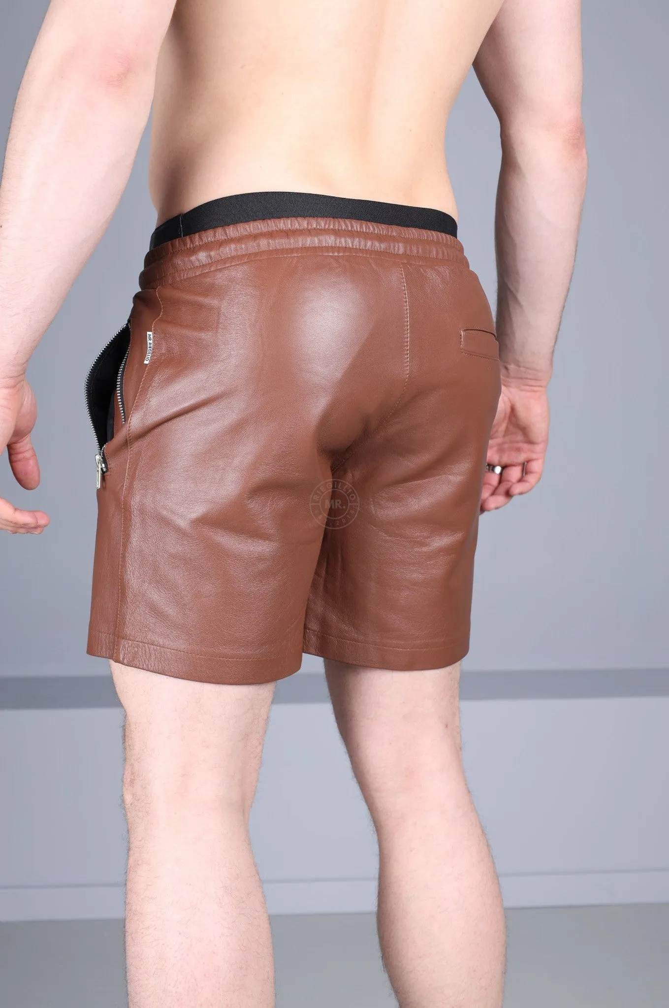 Cinnamon Brown Leather Track Short