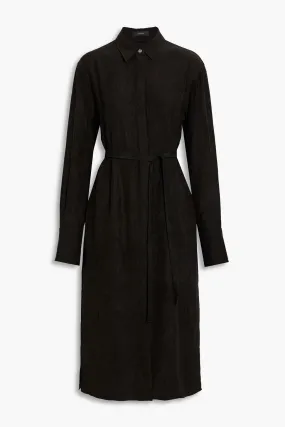 Dold crinkle satin midi shirt dress with belt JOSEPH, black