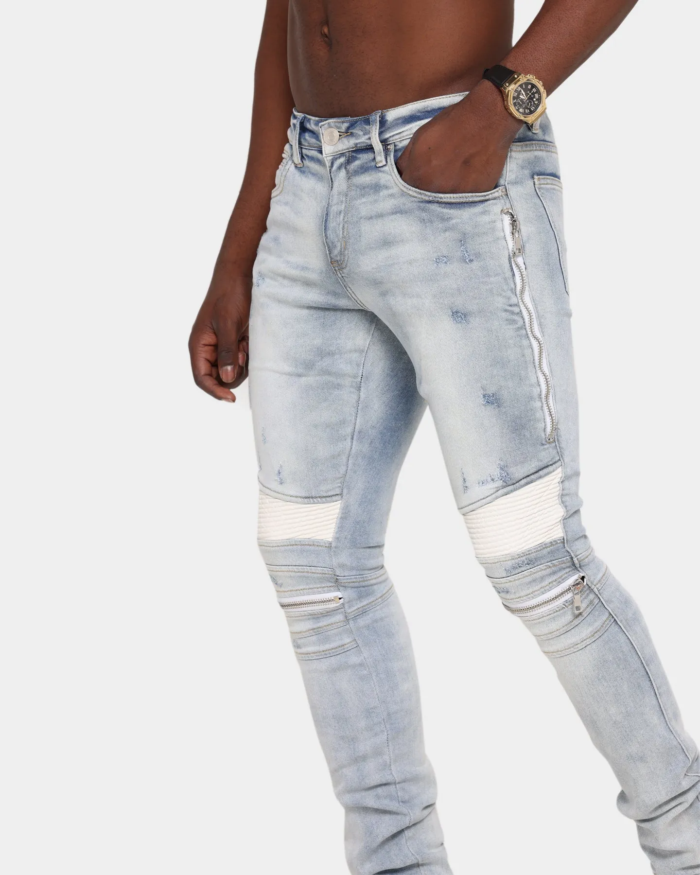 Embellish Sunny Biker Denim Jean Light Blue