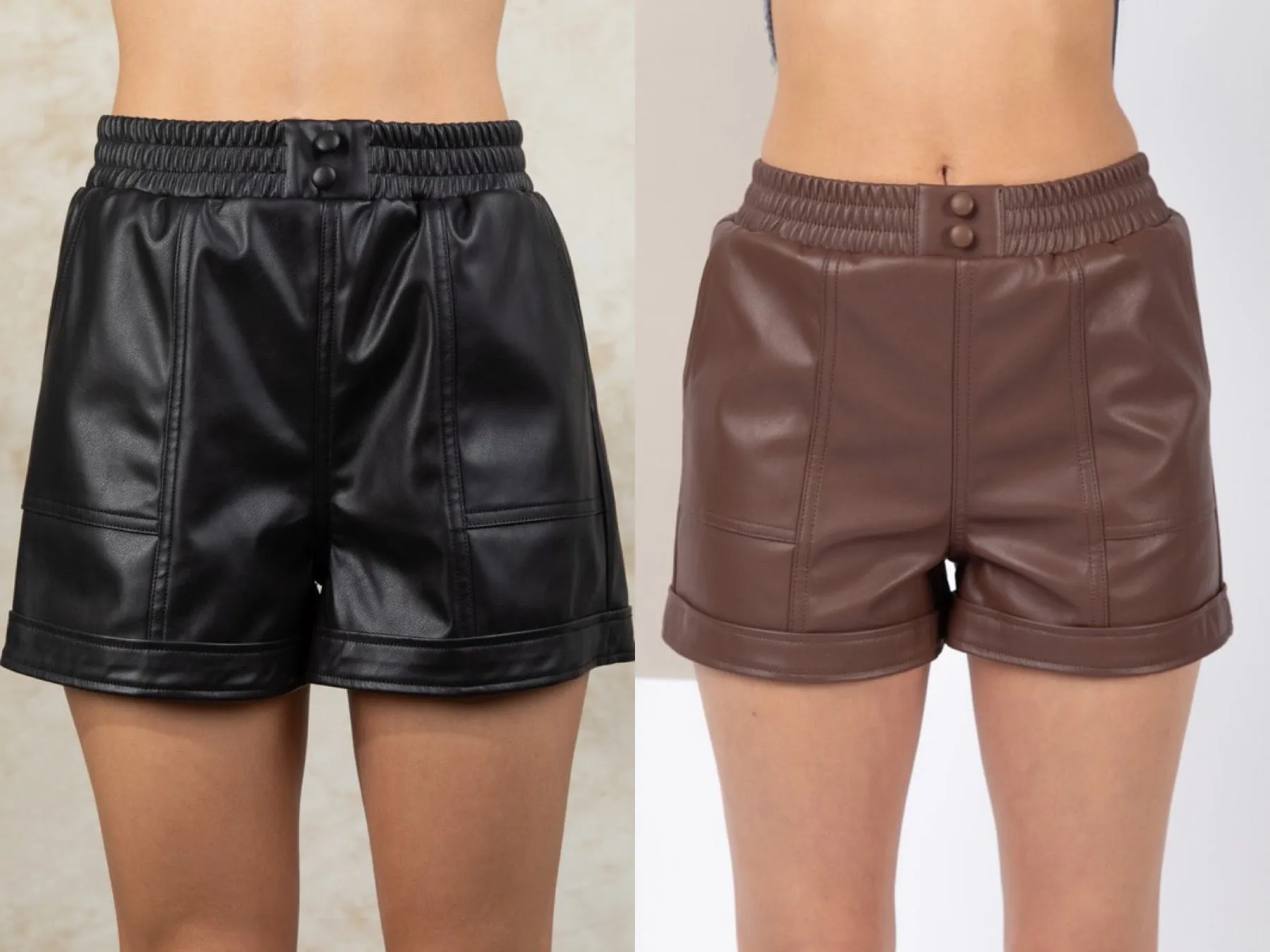 Faux Leather Casual Shorts - Black or Chocolate