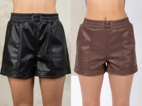 Faux Leather Casual Shorts - Black or Chocolate