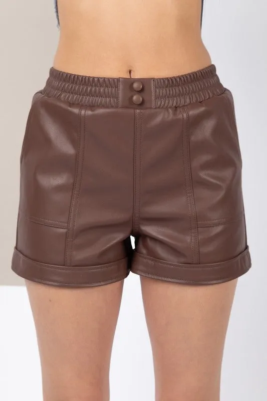 Faux Leather Casual Shorts - Black or Chocolate