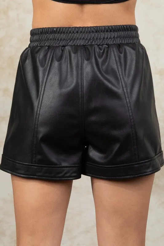 Faux Leather Casual Shorts - Black or Chocolate