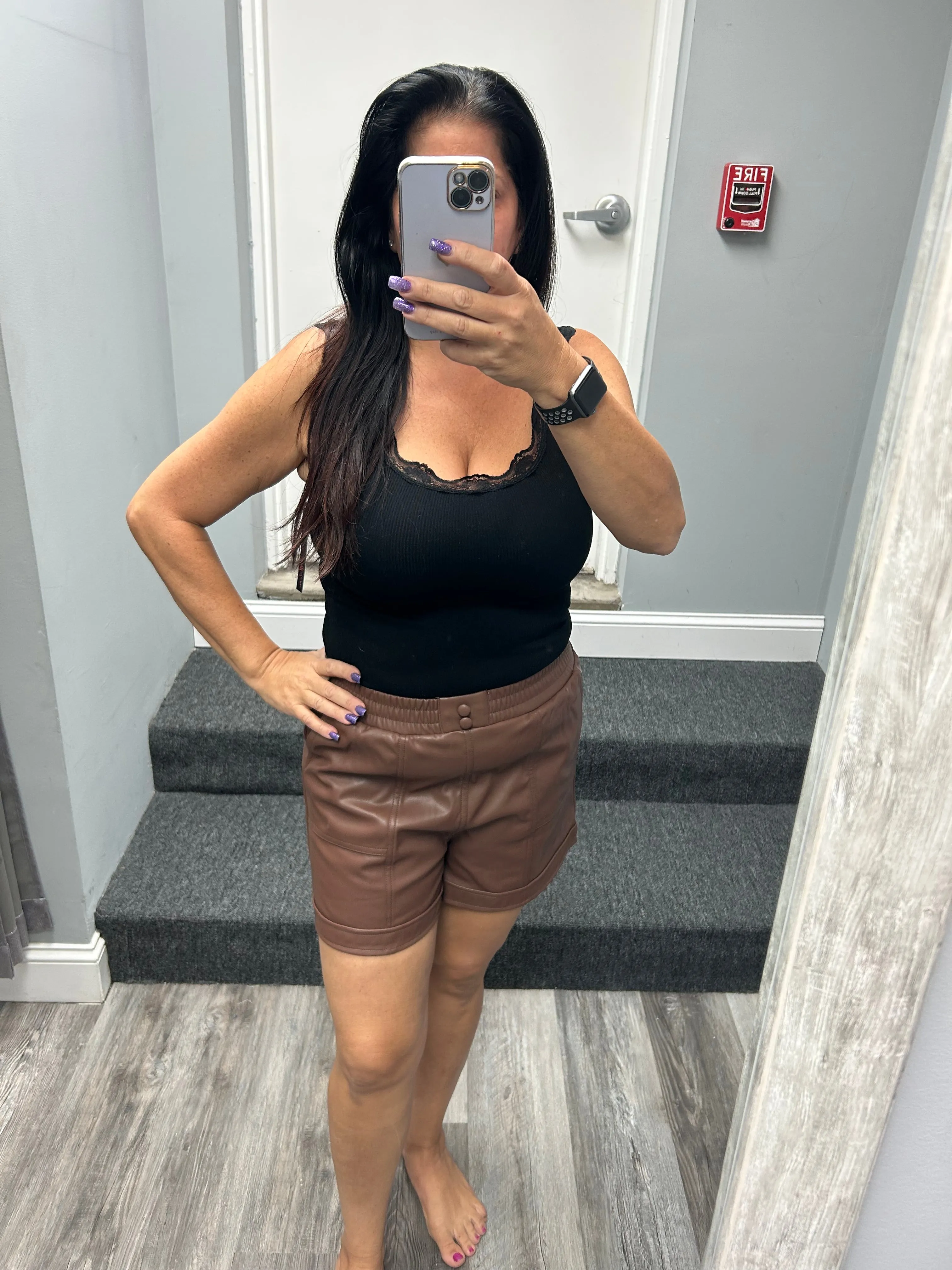 Faux Leather Casual Shorts - Black or Chocolate