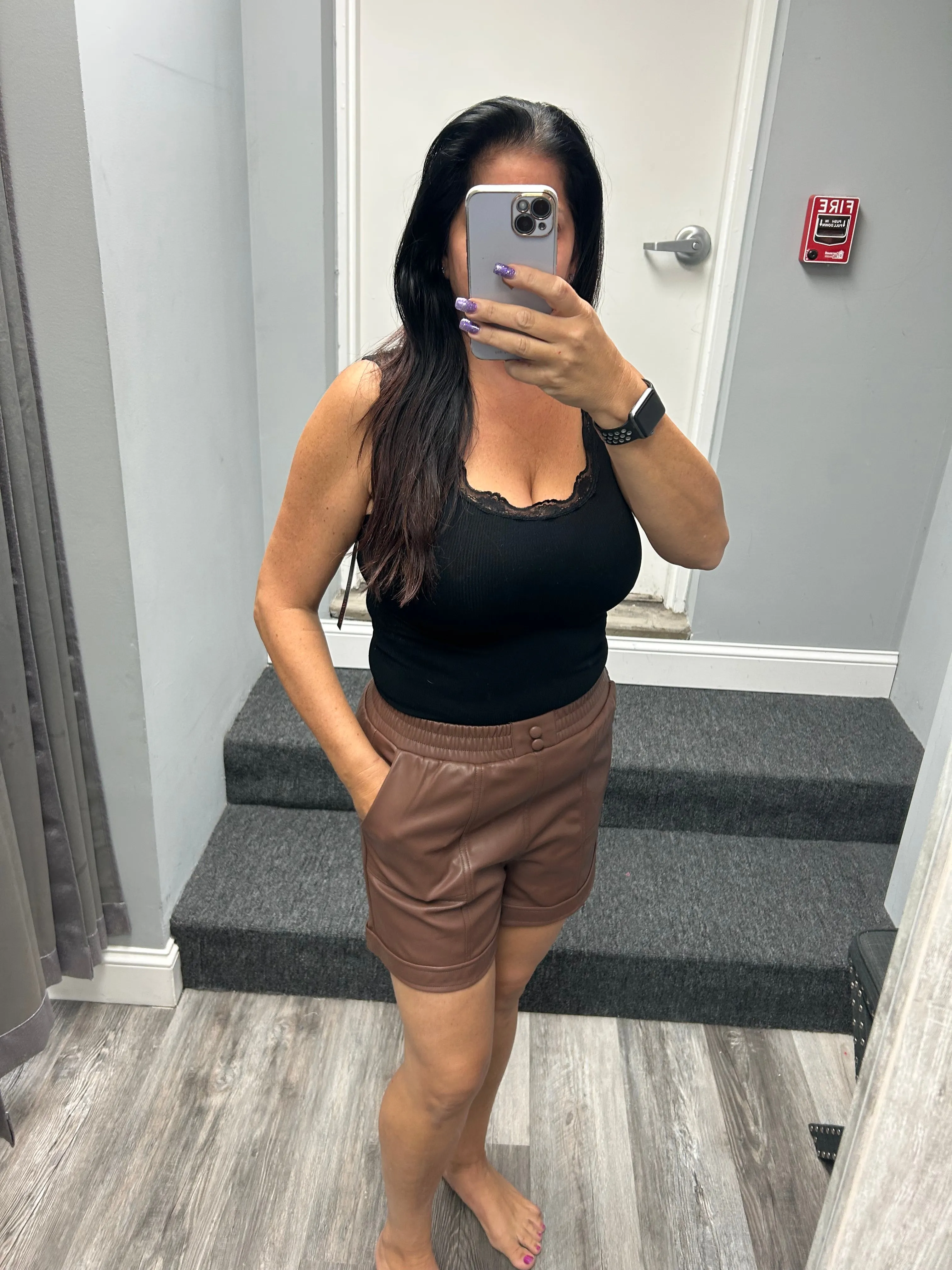 Faux Leather Casual Shorts - Black or Chocolate