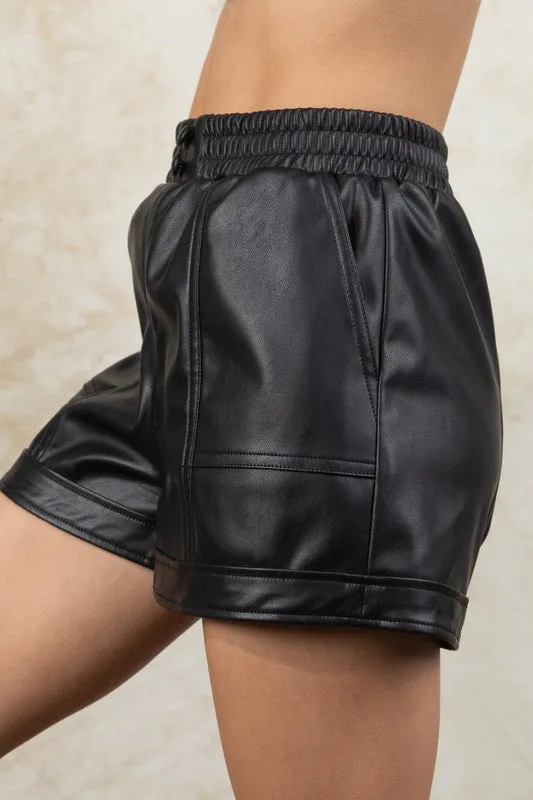 Faux Leather Casual Shorts - Black or Chocolate