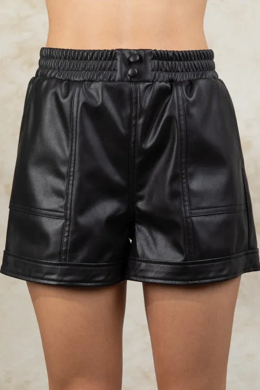 Faux Leather Casual Shorts - Black or Chocolate