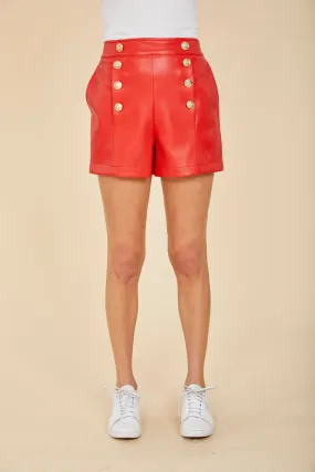 Faux Leather High-Waisted Button Shorts