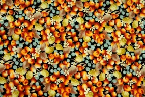 FB: Yellow Berry Cascade on Black Patchwork / Craft Fabric---OUT OF STOCK