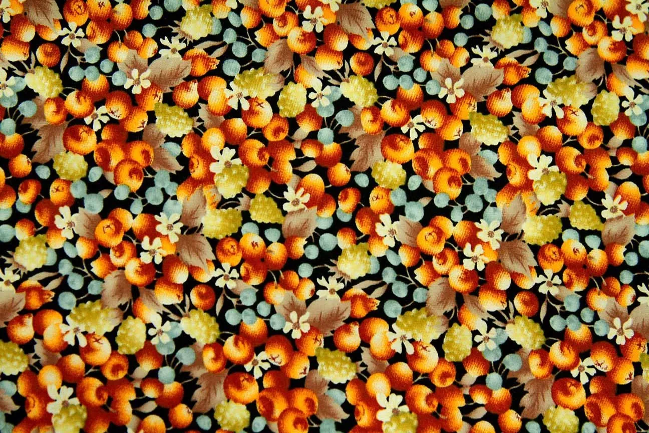 FB: Yellow Berry Cascade on Black Patchwork / Craft Fabric---OUT OF STOCK