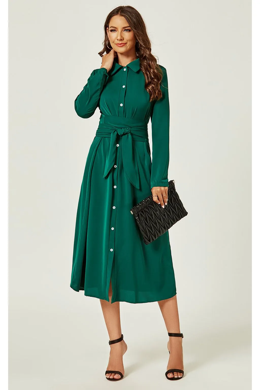 FS Collection Shirt Midi Wrap Dress In Green