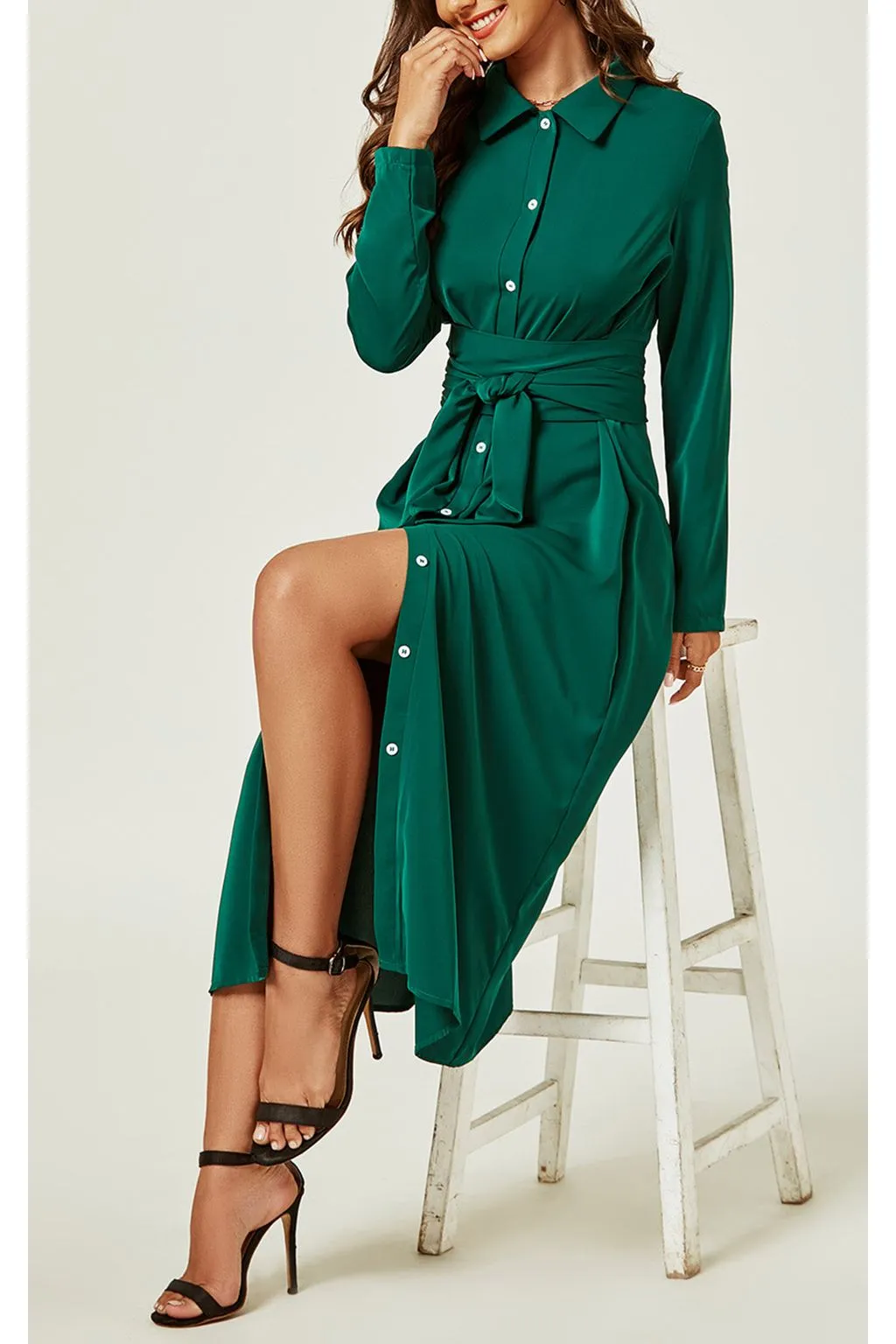 FS Collection Shirt Midi Wrap Dress In Green