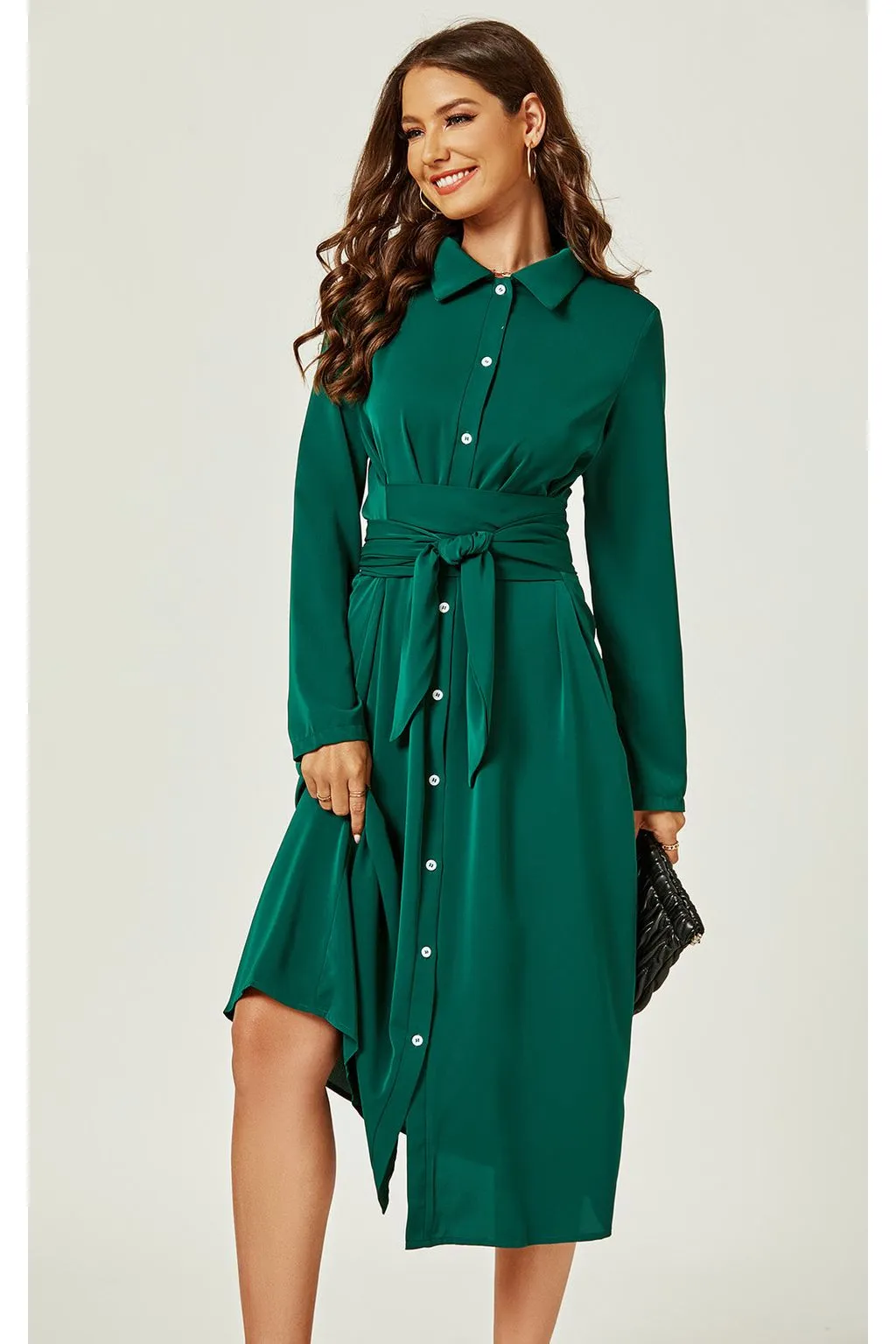 FS Collection Shirt Midi Wrap Dress In Green