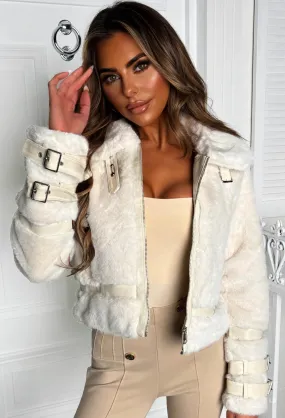 Furever Mine Cream Faux Fur Buckle Jacket