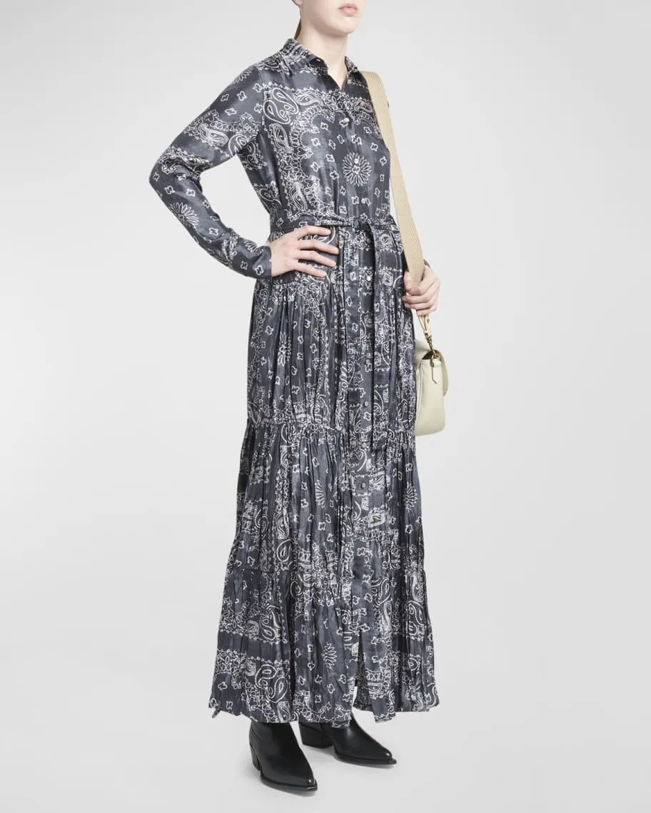 Golden Goose Long Sleeve Bandana Print Maxi Shirt Dress