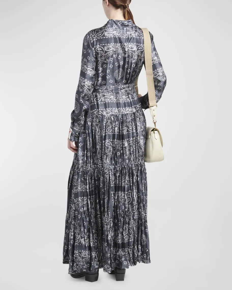 Golden Goose Long Sleeve Bandana Print Maxi Shirt Dress